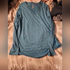 Blue V-neck long sleeve top